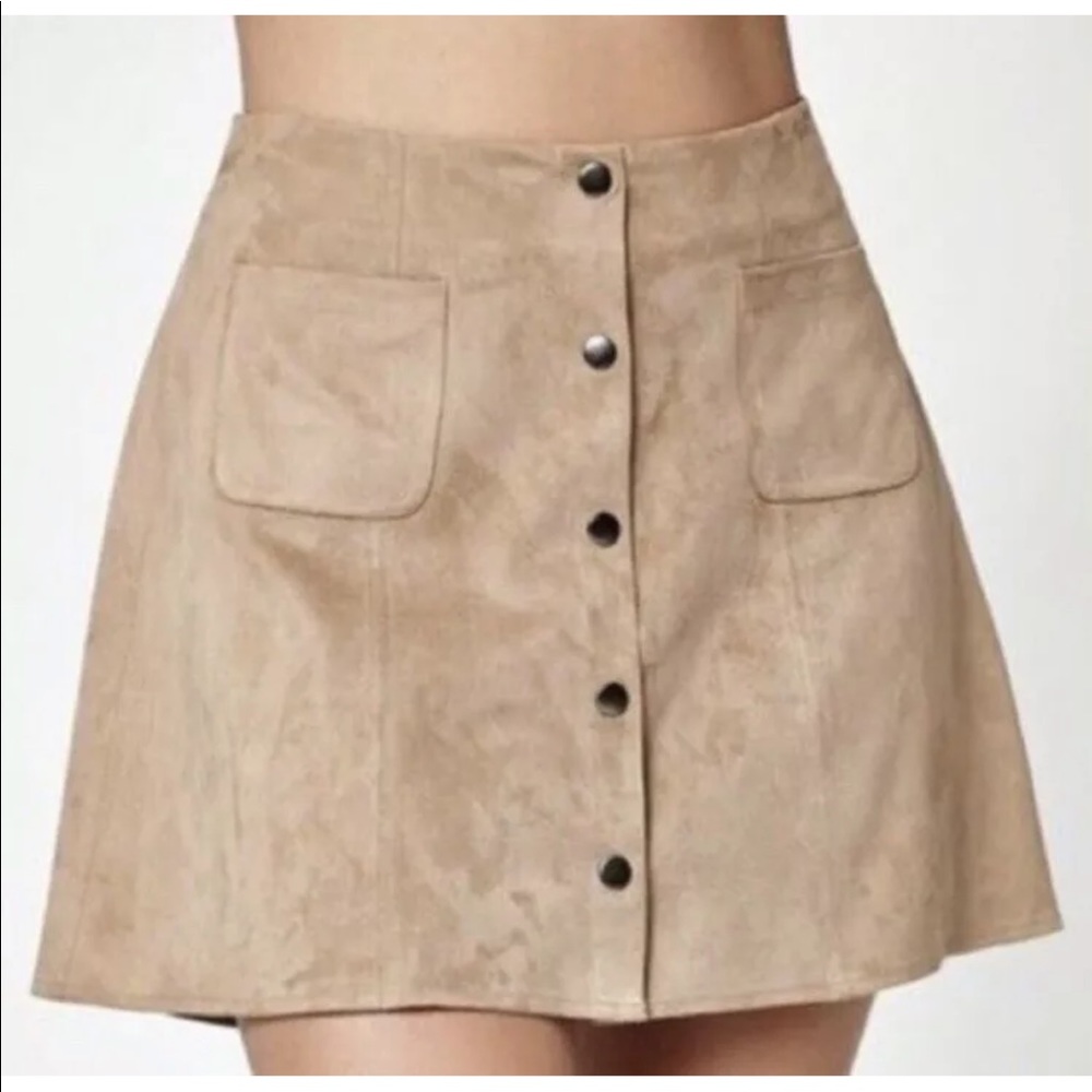 Brown Suede Button Down Skirt